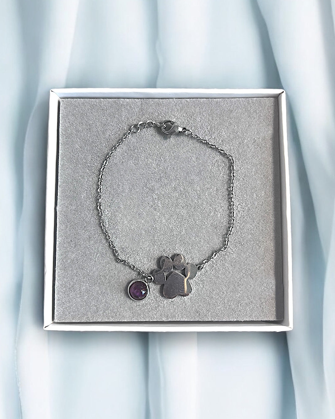 Brazilian Amethyst Paw Charm Bracelet