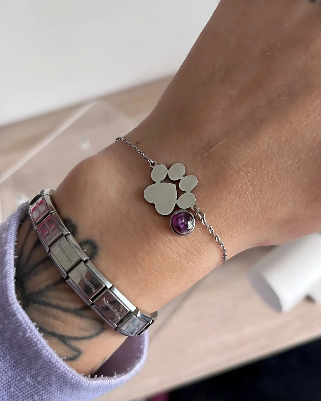 Brazilian Amethyst Paw Charm Bracelet