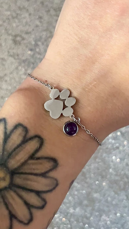 Brazilian Amethyst Paw Charm Bracelet